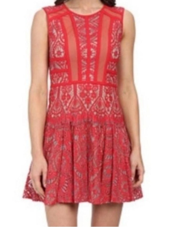 BCBGMaxAzria Dresses & Skirts - BCBGMAXAZRIA Shira Red Lotus Lace Fit & Flare Mini Dress - Size 4